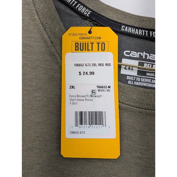 NWT Carhartt Force Relaxed Fit Midweight Pocket T-Shirt in Basil Heather 2XL - Picture 4 of 5